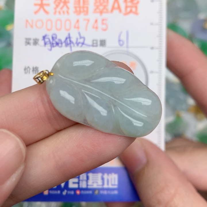 颈饰18K金镶嵌翡翠叶子