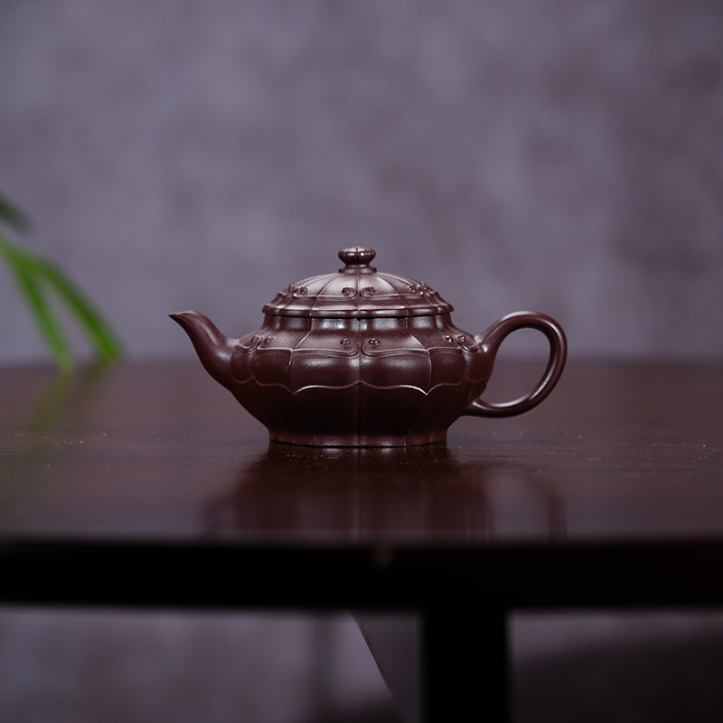 顾脉李氏紫罗兰如意笑樱150cc宜兴黄龙山原矿全手工紫砂壶
