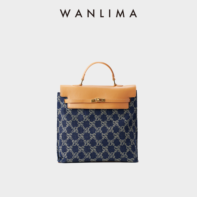 万里马丹宁手提双肩包信封包时尚牛仔通勤包背包大号