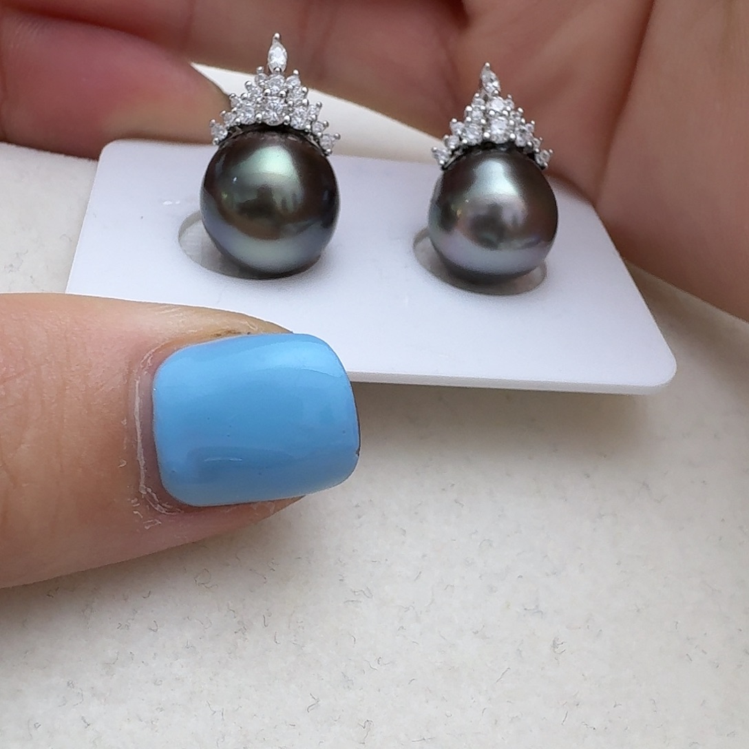 银S925镶嵌海水珍珠耳饰11-12m m