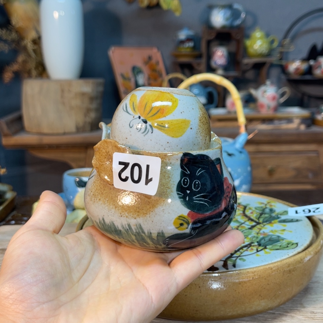 壶素浅陶瓷手工手绘