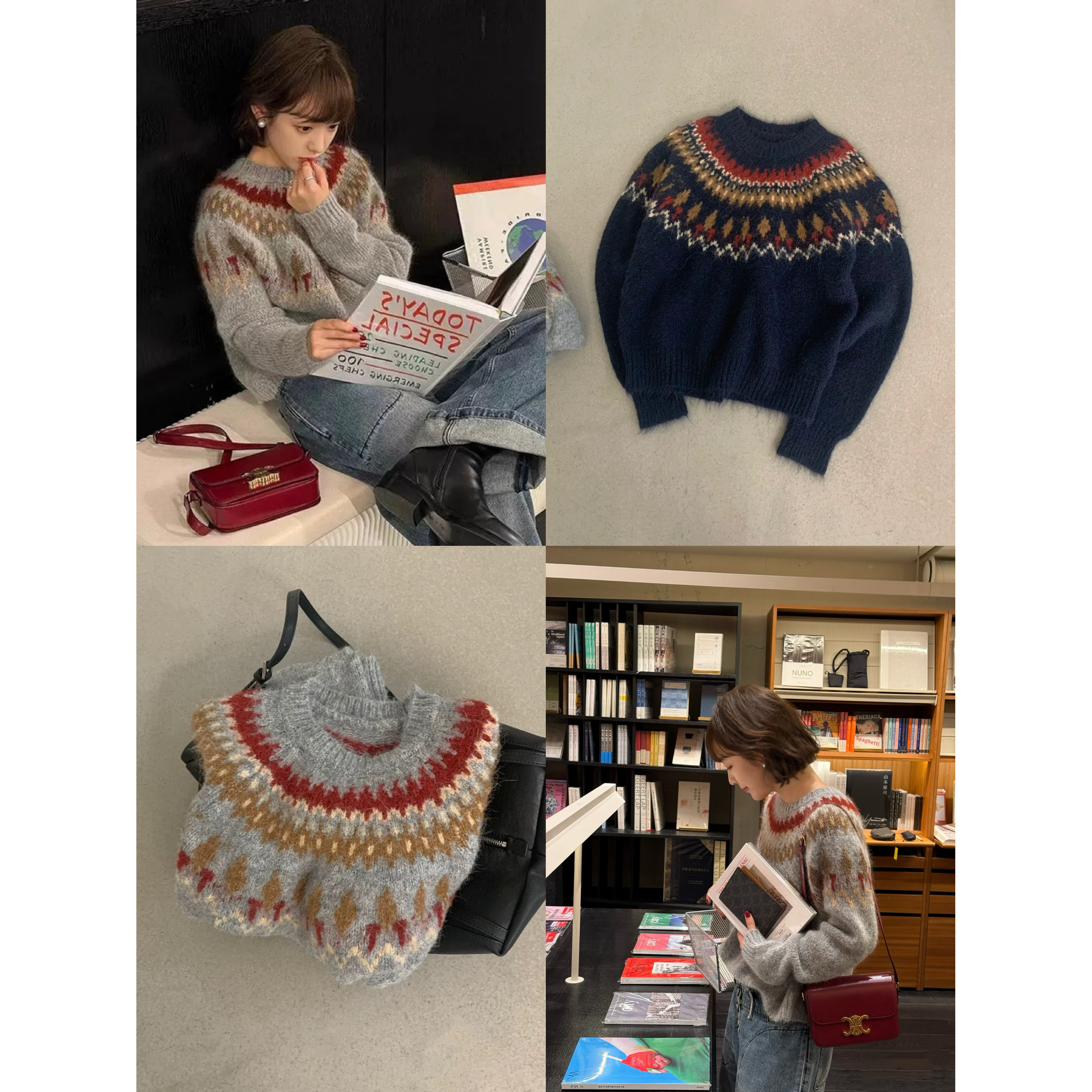 J-351051#拒绝不了！北欧圣诞风情复古慵懒针织“羊毛”毛衣