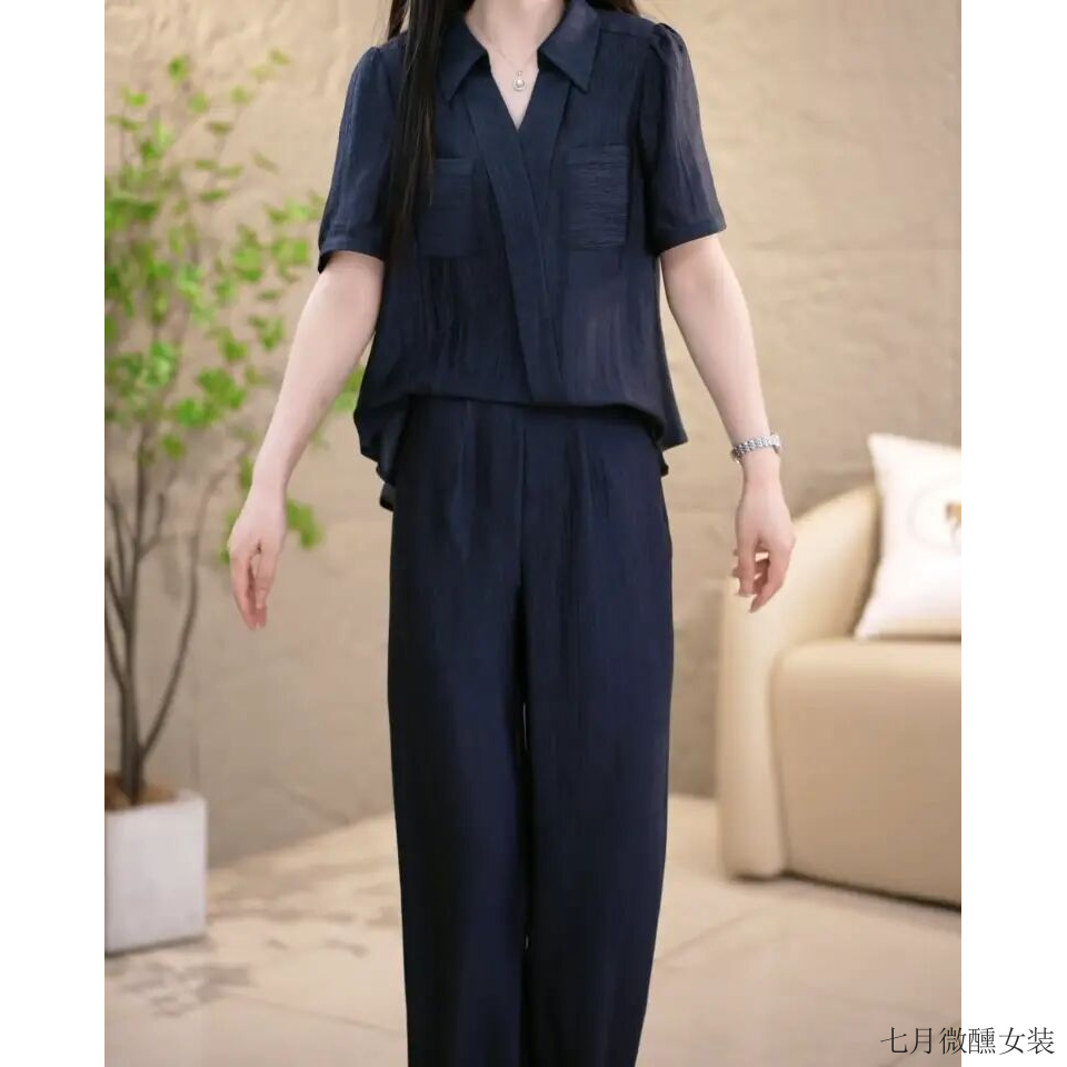 【zb】时尚休闲套装女士夏季新款洋气减龄妈妈装短袖宽松显瘦两件套