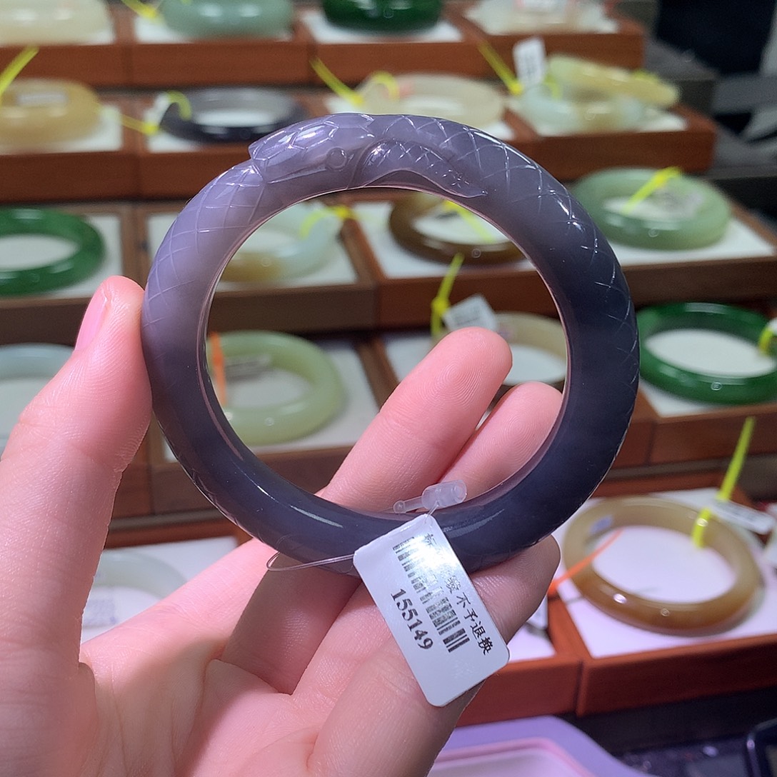 和田玉未镶嵌手镯11 浓紫53+