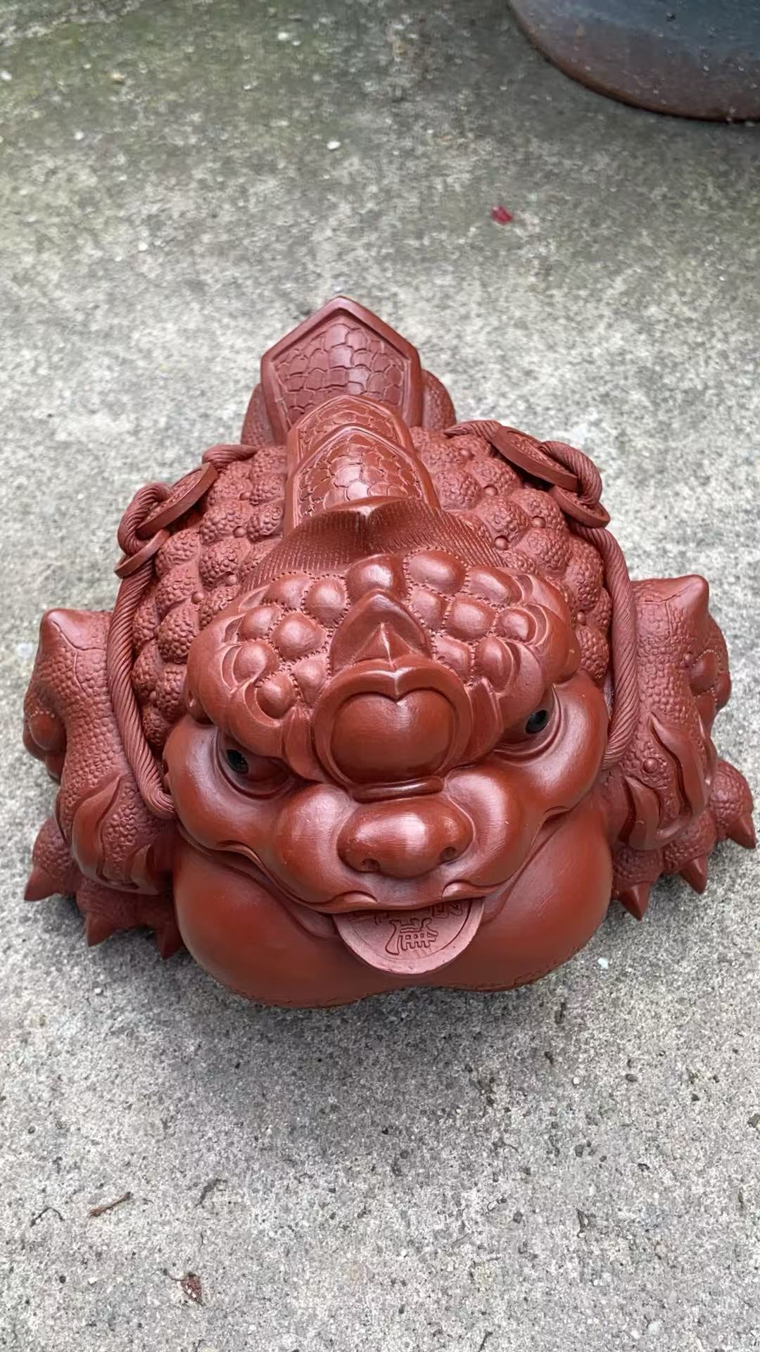 宜兴紫砂大红袍三足茶宠火焰金蟾可养 