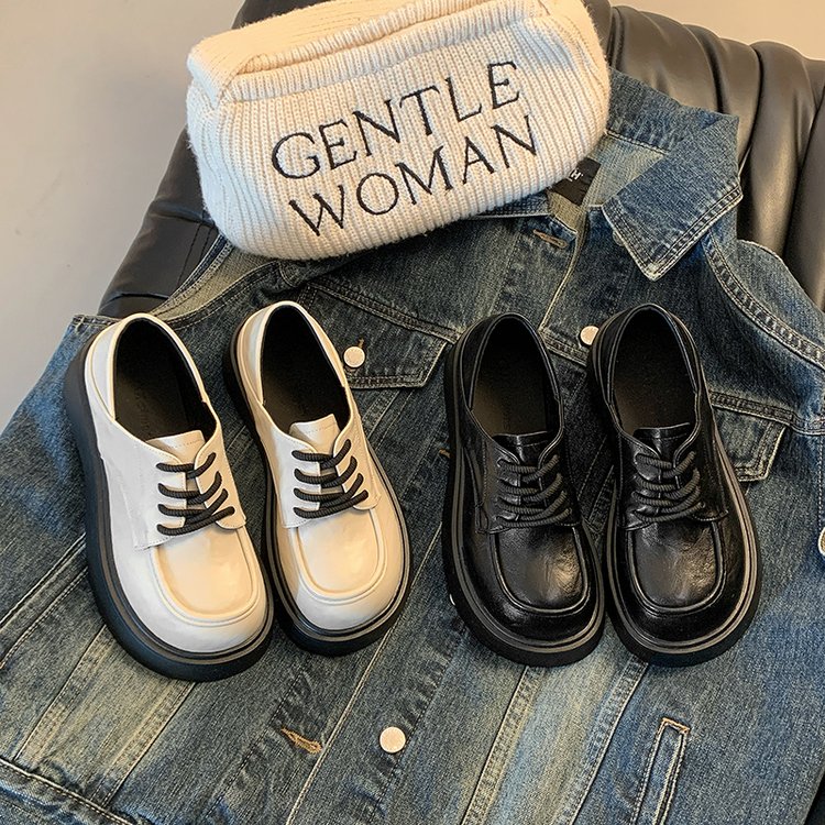 简约风~2023春新款系带粗跟乐福女单鞋