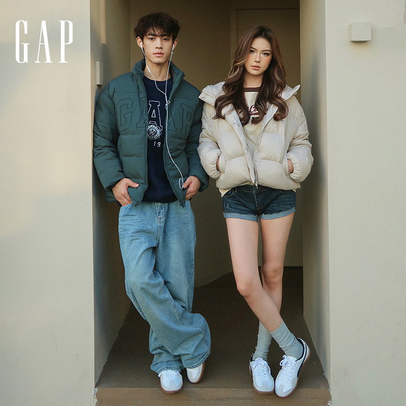 Gap男女装2025秋季刺绣logo小立领防风羽绒服纯色外套678656