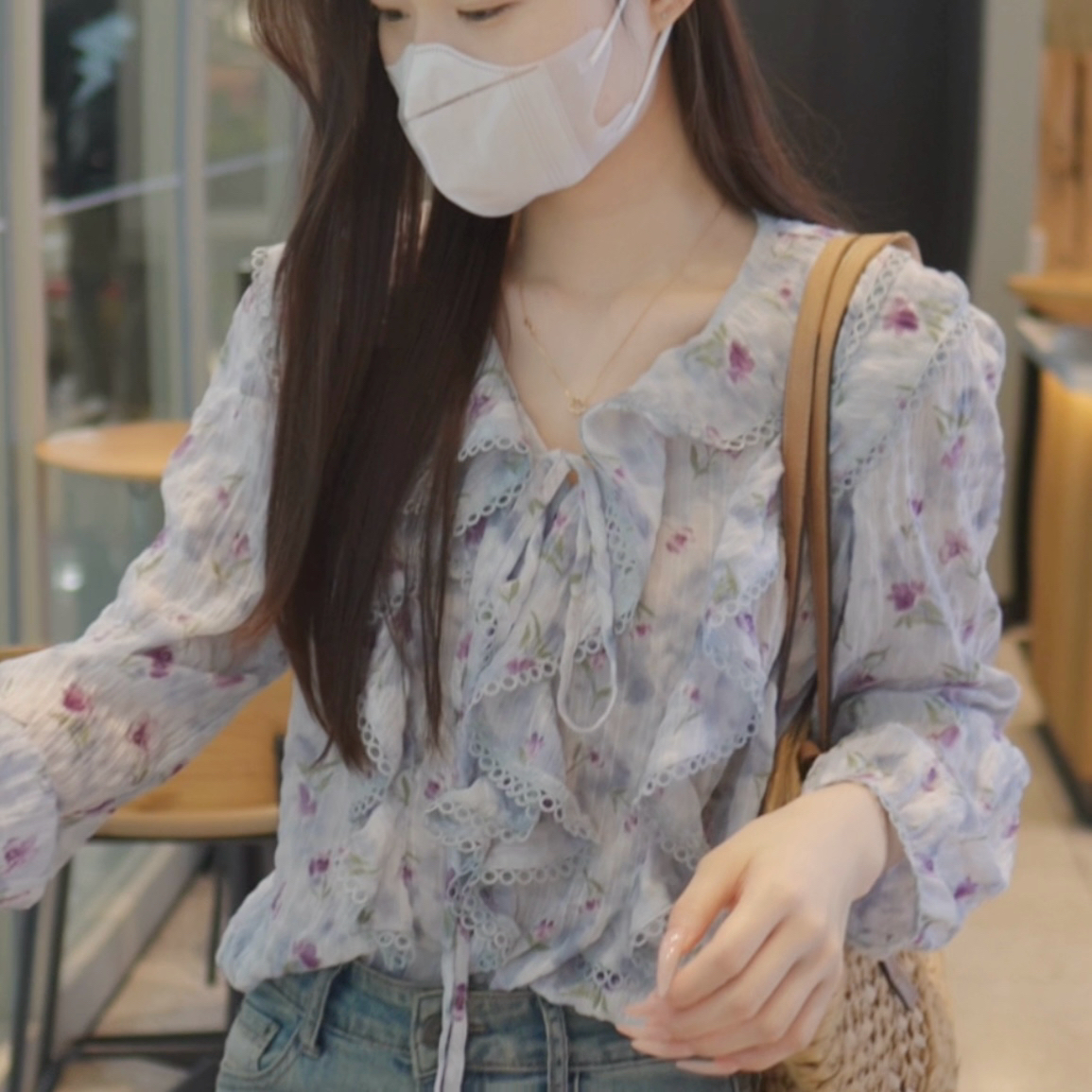 【大脸哈】法式温柔风碎花气质洋气V领衬衫女2025新款高级感上衣