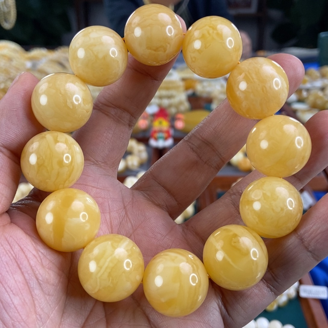 琥珀珠宝奇石未镶嵌21+黄白花蜡手串65.88