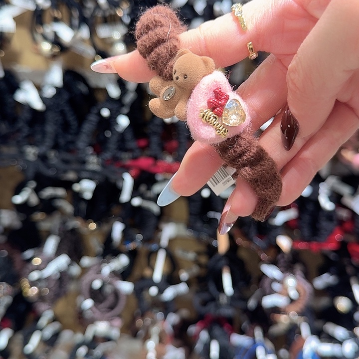 粉色爱心小熊发绳