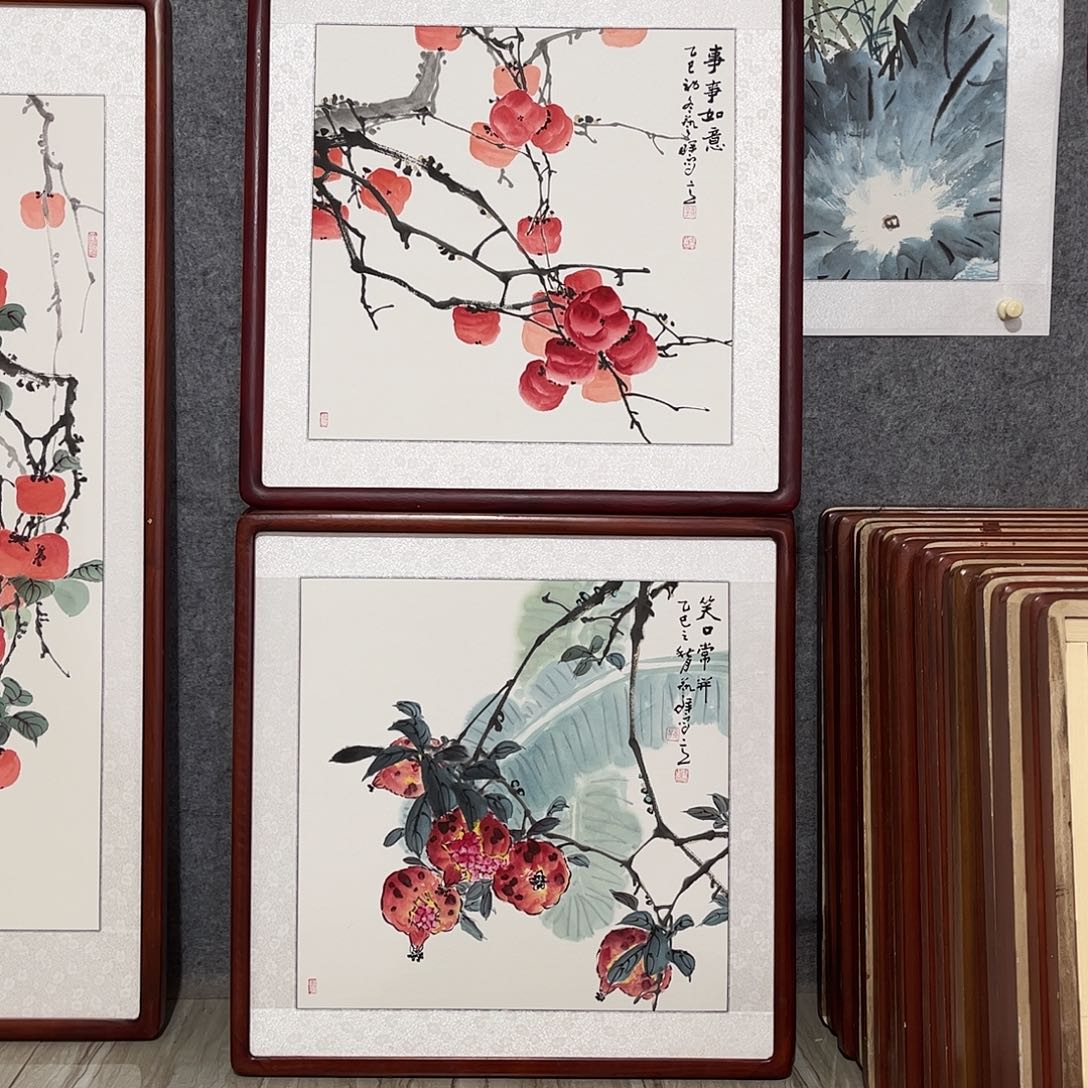 国画书画作品带框63×63
