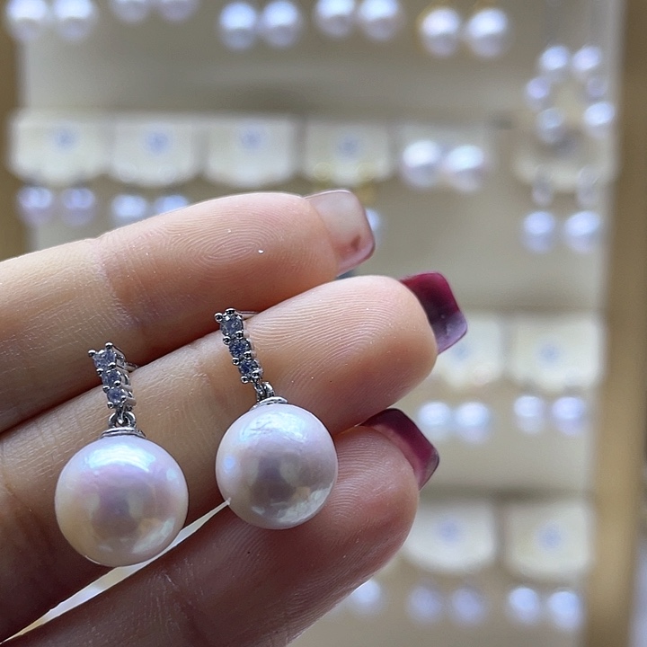 银S925镶嵌淡水珍珠耳饰