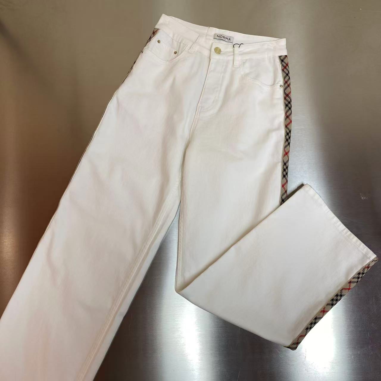 【72】白色牛仔裤时尚春夏宽松潮流白色阔腿牛仔裤子