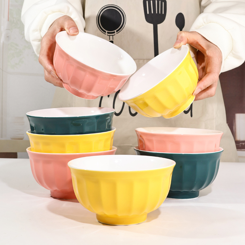 【颜色随机】4只装5英寸马卡龙色系轻奢高颜值陶瓷釉下彩饭碗