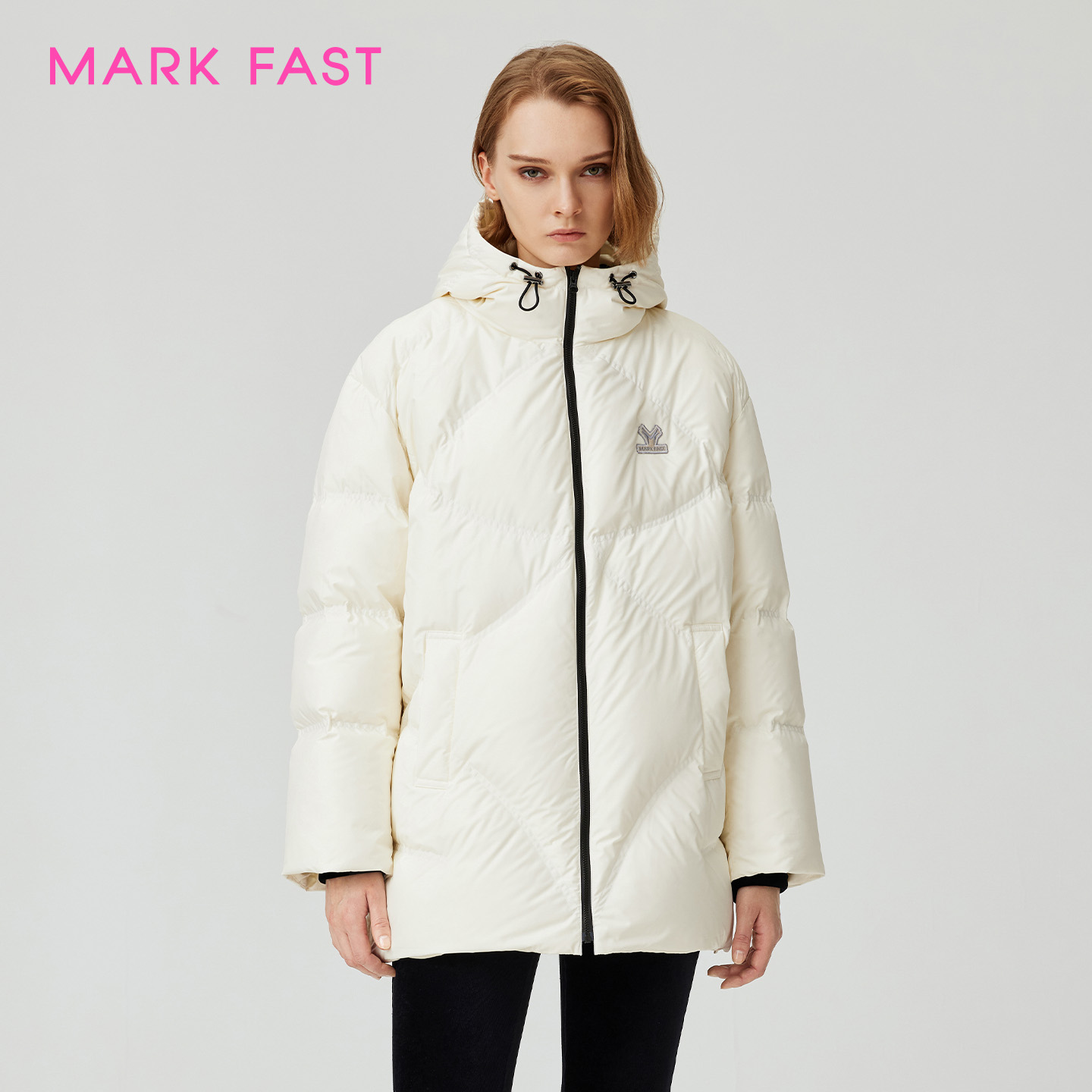 MARKFAST2025冬季新品舒适简约立领面包服长款羽绒服M1FHW98050