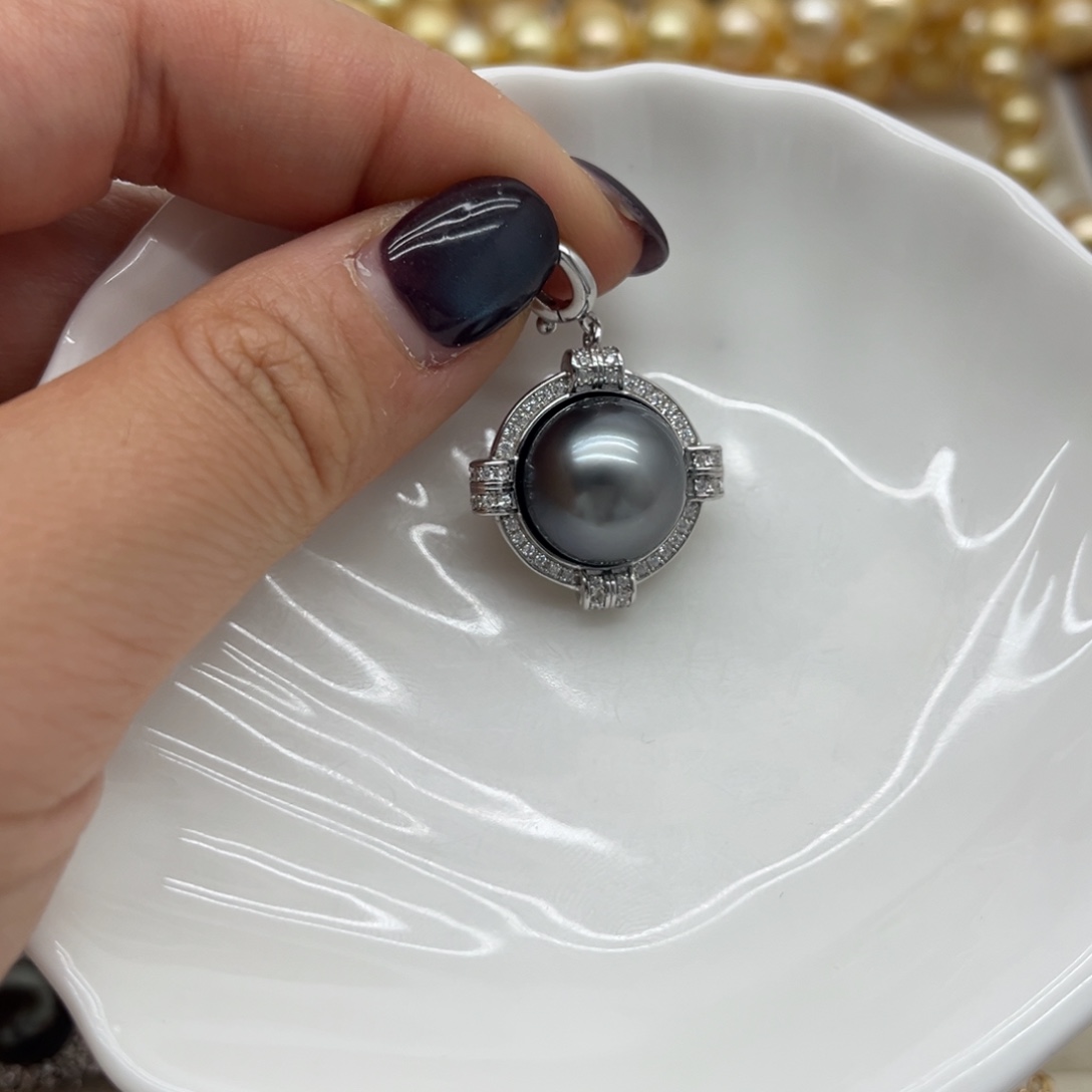 银S925镶嵌海水珍珠吊坠(不含链)