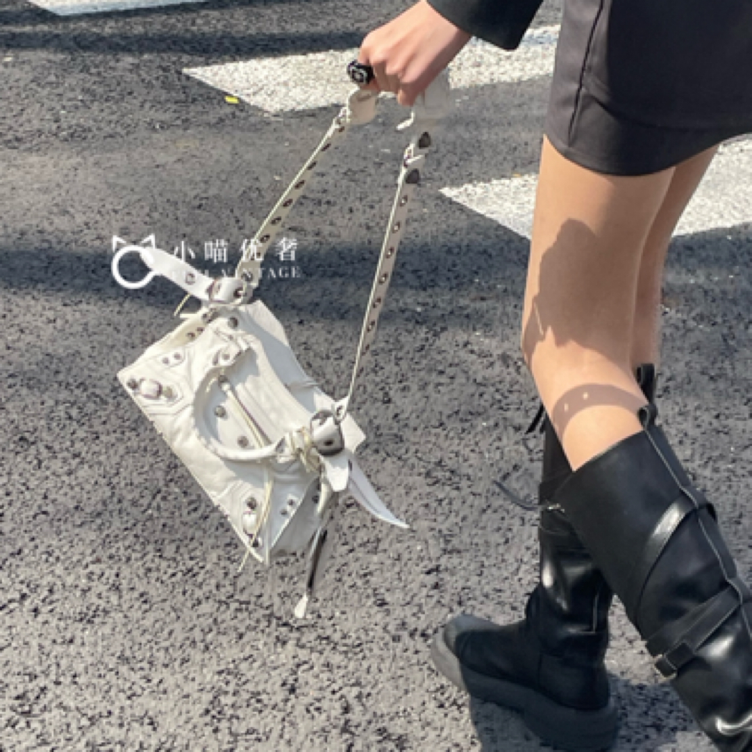 95新 Balenciaga/巴黎世家 NEOCAGOLExs白色羊皮机车包二奢包包