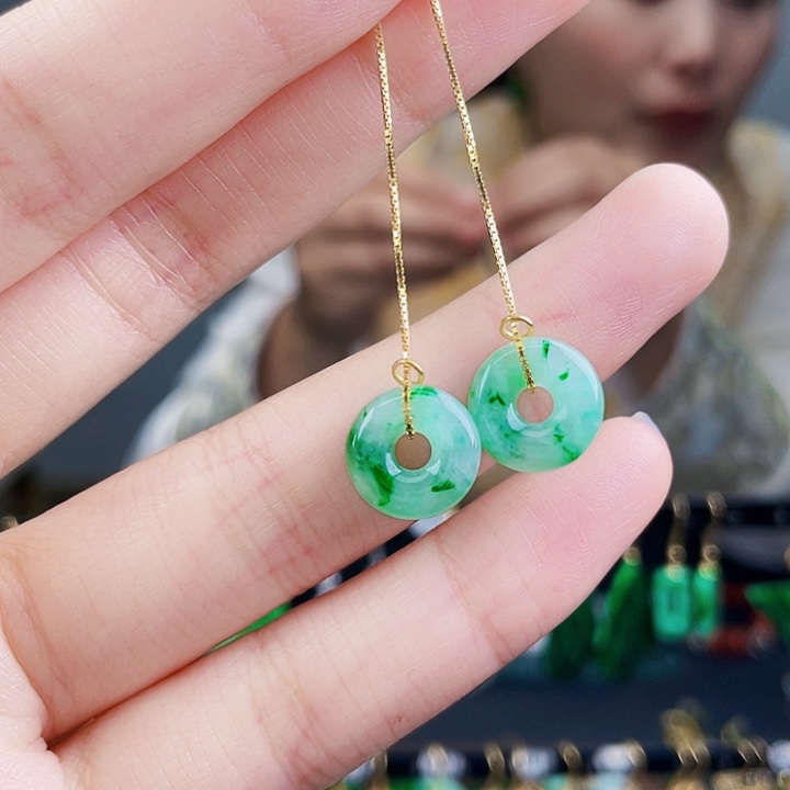 翡翠耳饰银S925镶嵌饰品