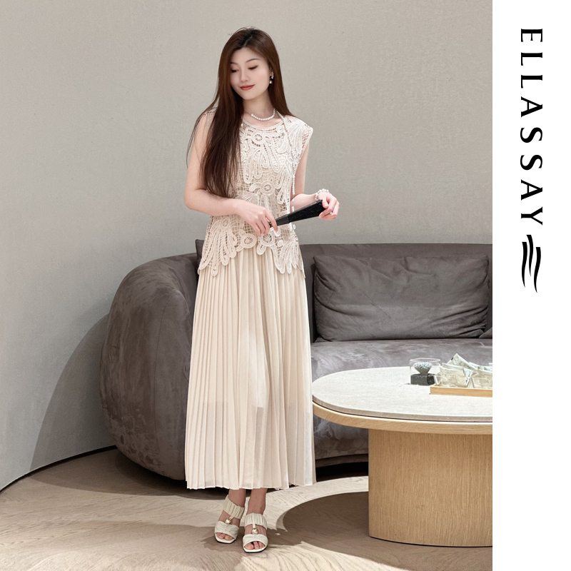 【高定】ELLASSAY歌力思琥珀流光法式镂空真两件连衣裙EWV362Y00300