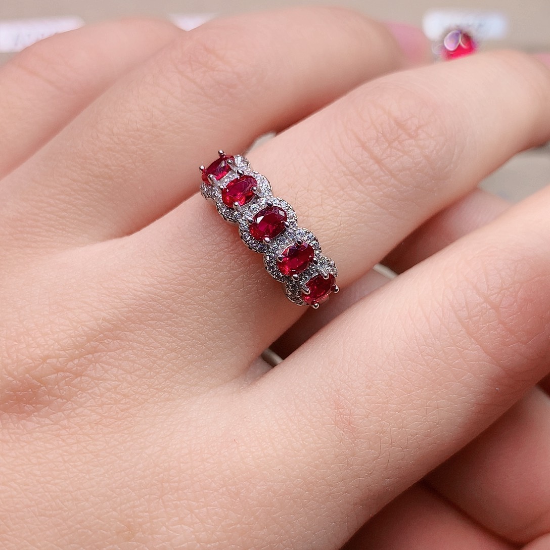 戒指红宝石银S925镶嵌