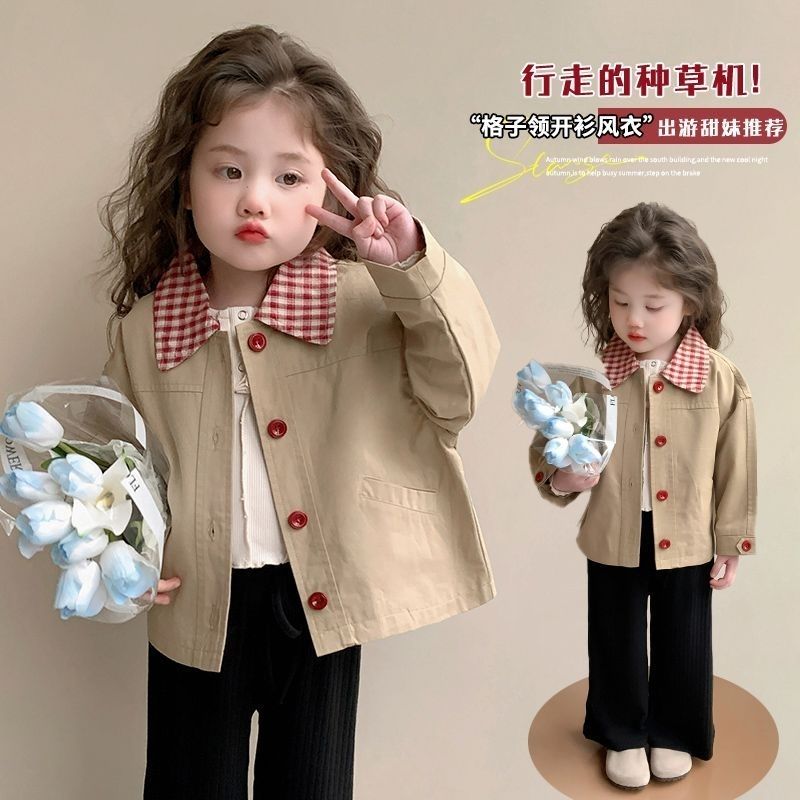 女童外套春秋款2025新款小童时髦洋气儿童韩版风衣女宝宝春装上衣
