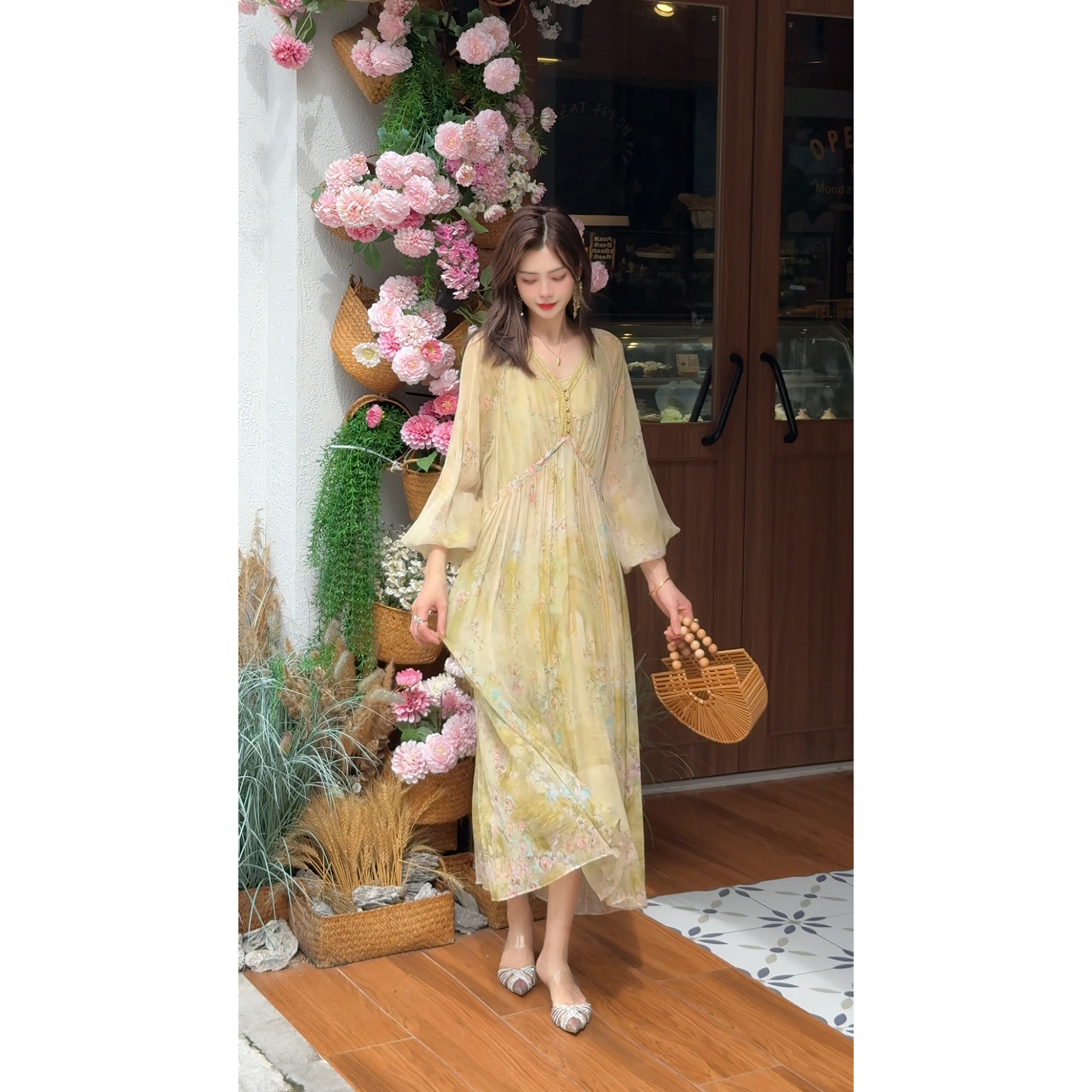 【2025文文-童话秘境】重磅100老钱风松弛感真丝连衣裙100%桑蚕丝