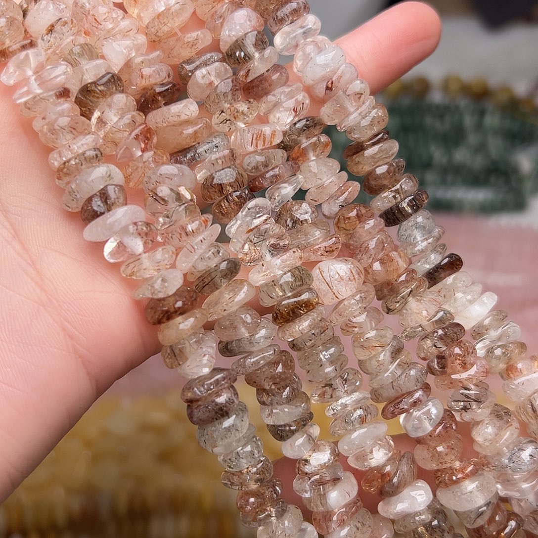 玛瑙/玉髓合金珠宝半成品I233。9.4mm黑金超七隔片随形一条