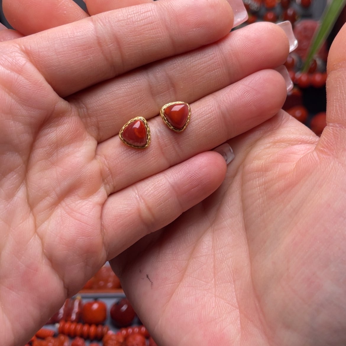 【闪购商品】南红玛瑙耳钉银S925镶嵌