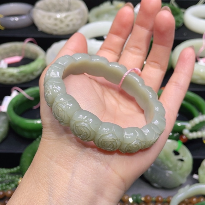 和田玉手镯57圈口 编号55未镶嵌