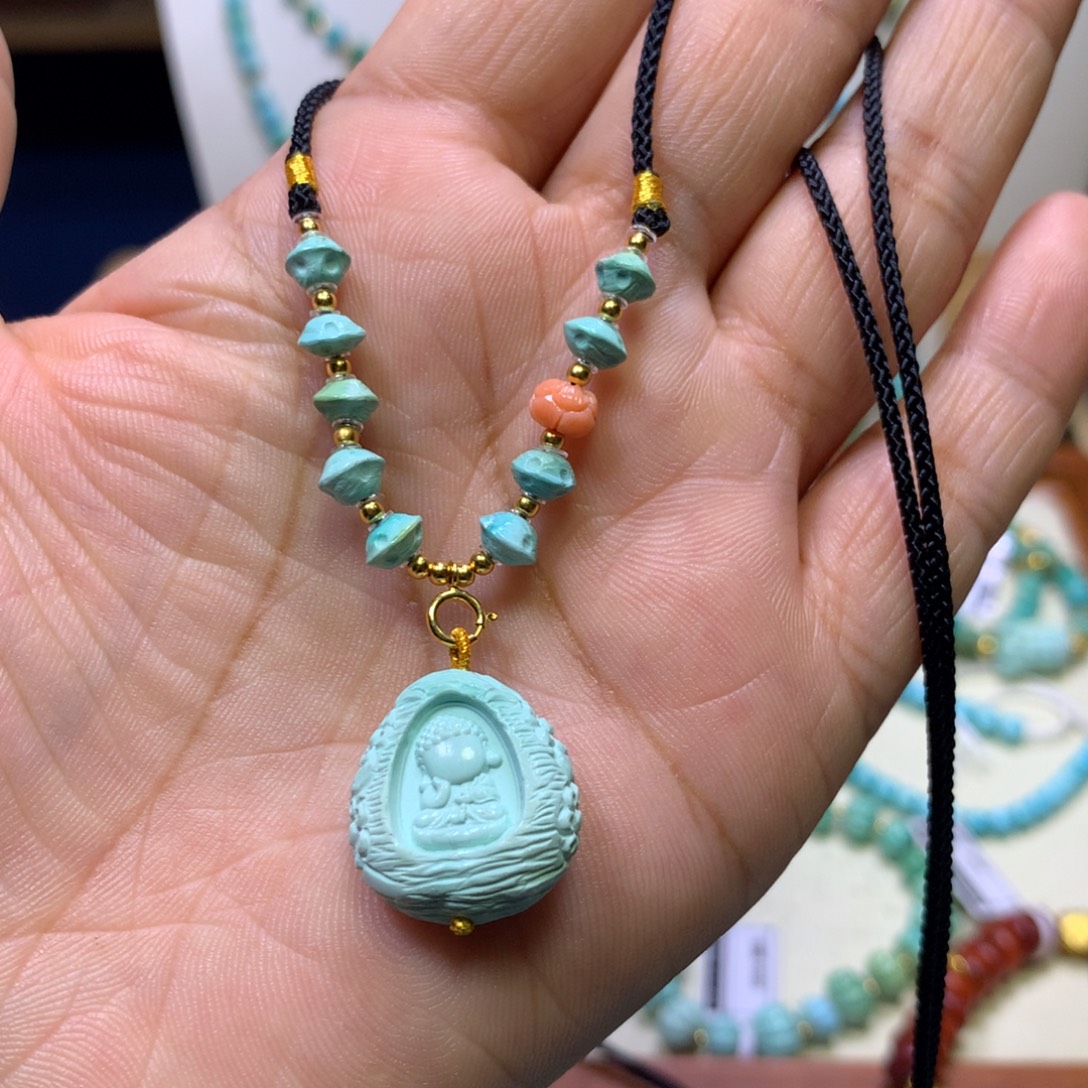 绿松石银S925镀金镶嵌锁骨