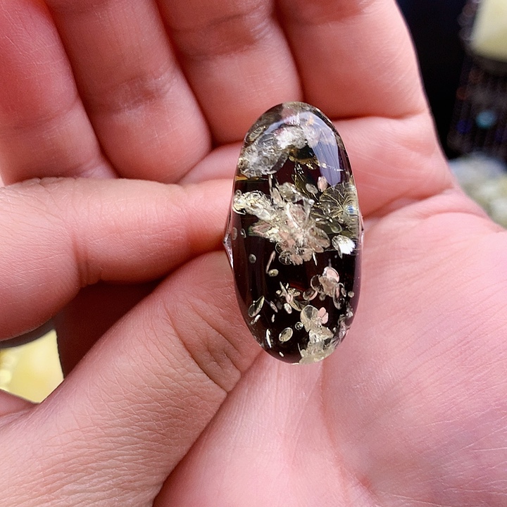 琥珀裸石银S925镶嵌戒指