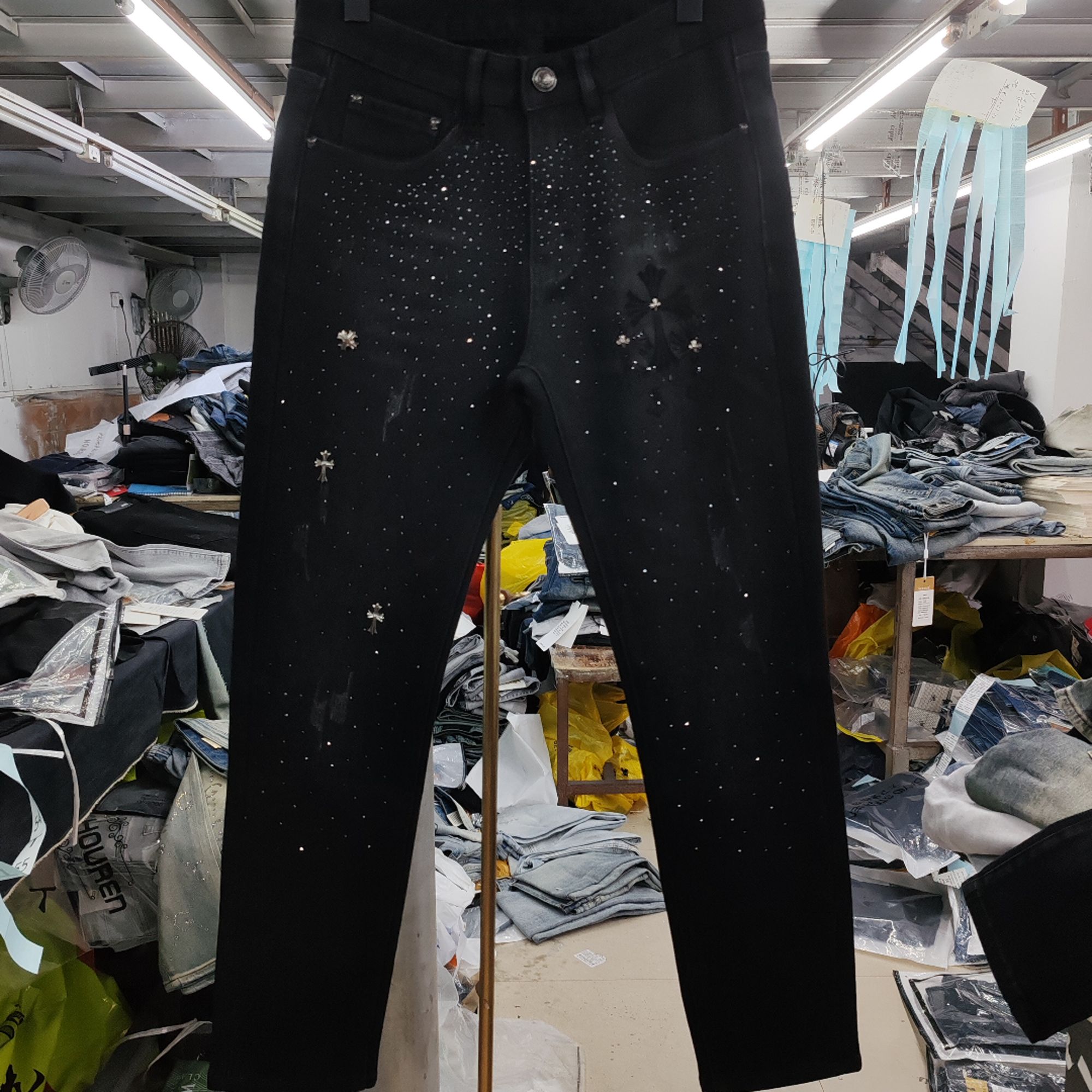 加绒2025秋冬厚款欧版印花水洗牛仔裤男士黑色烟灰修身弹力显瘦裤