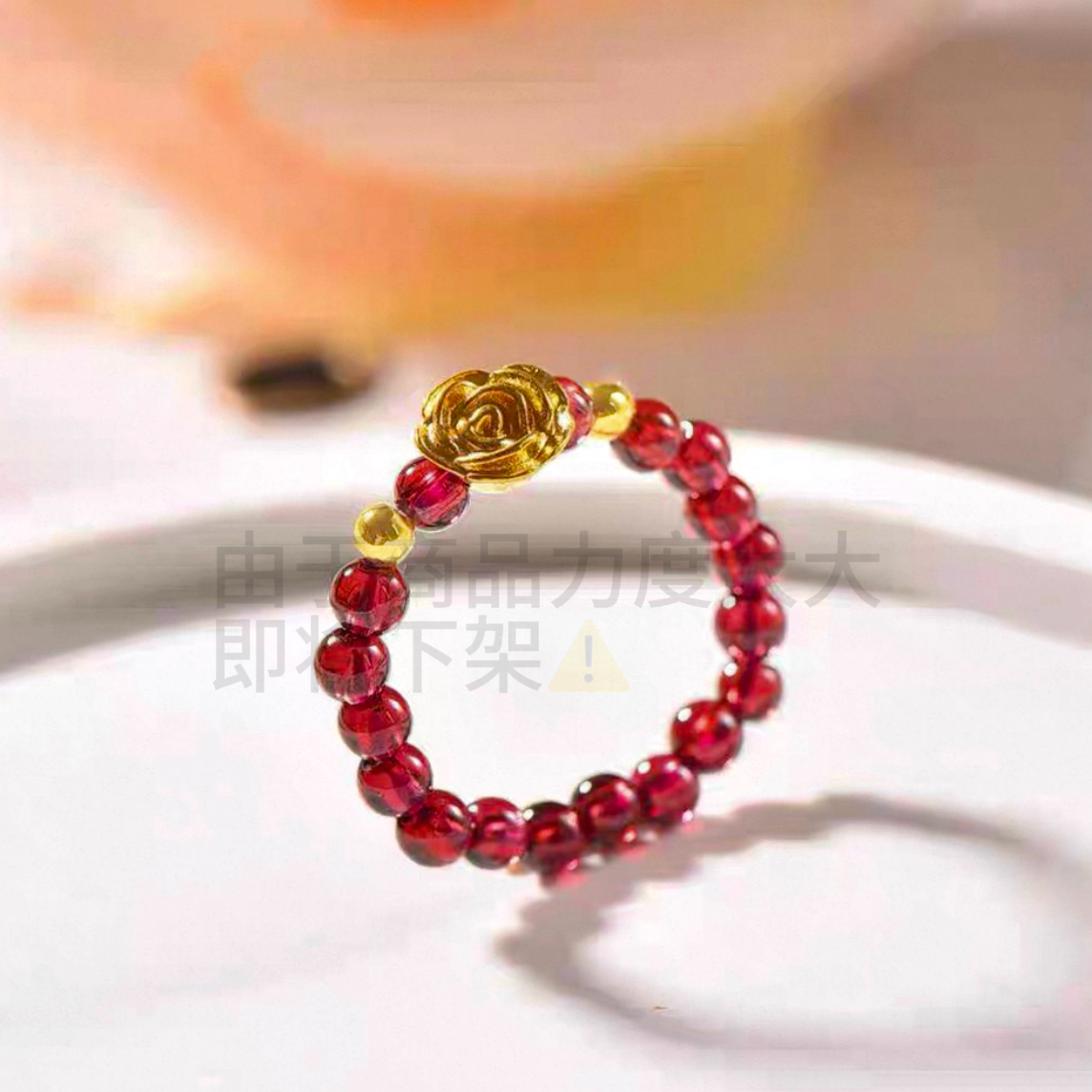  【华新】时尚中国红实榴子玫瑰花合金戒指【HOJ06】