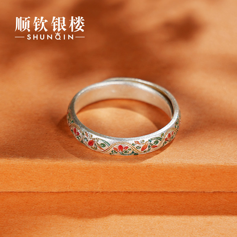 足银戒指 顺钦银楼 琳琅戒指 实心 珐琅工艺国风新年礼物