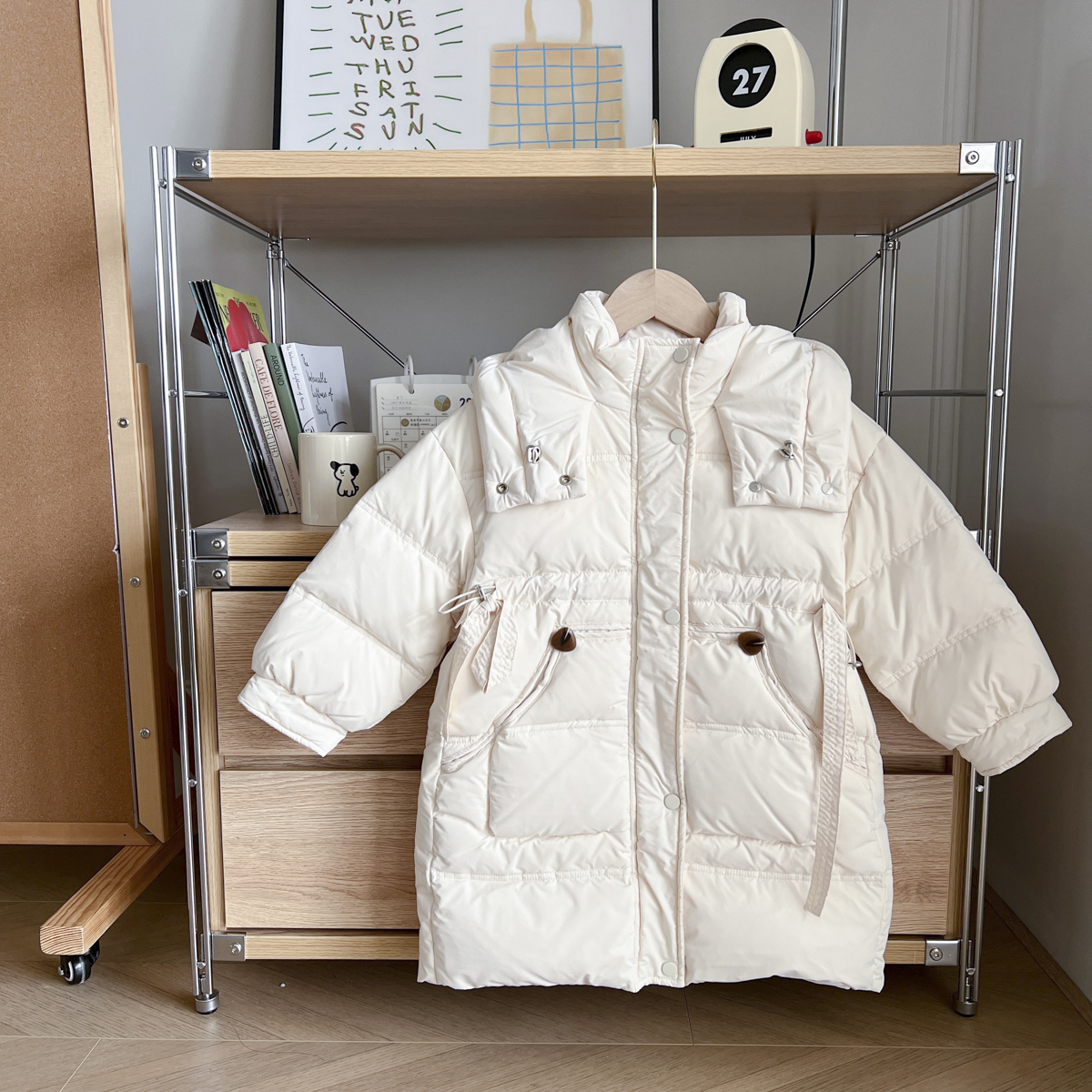 小菲特女童冬装加厚连帽羽绒外套儿童中长款保暖上衣XPYDW35677