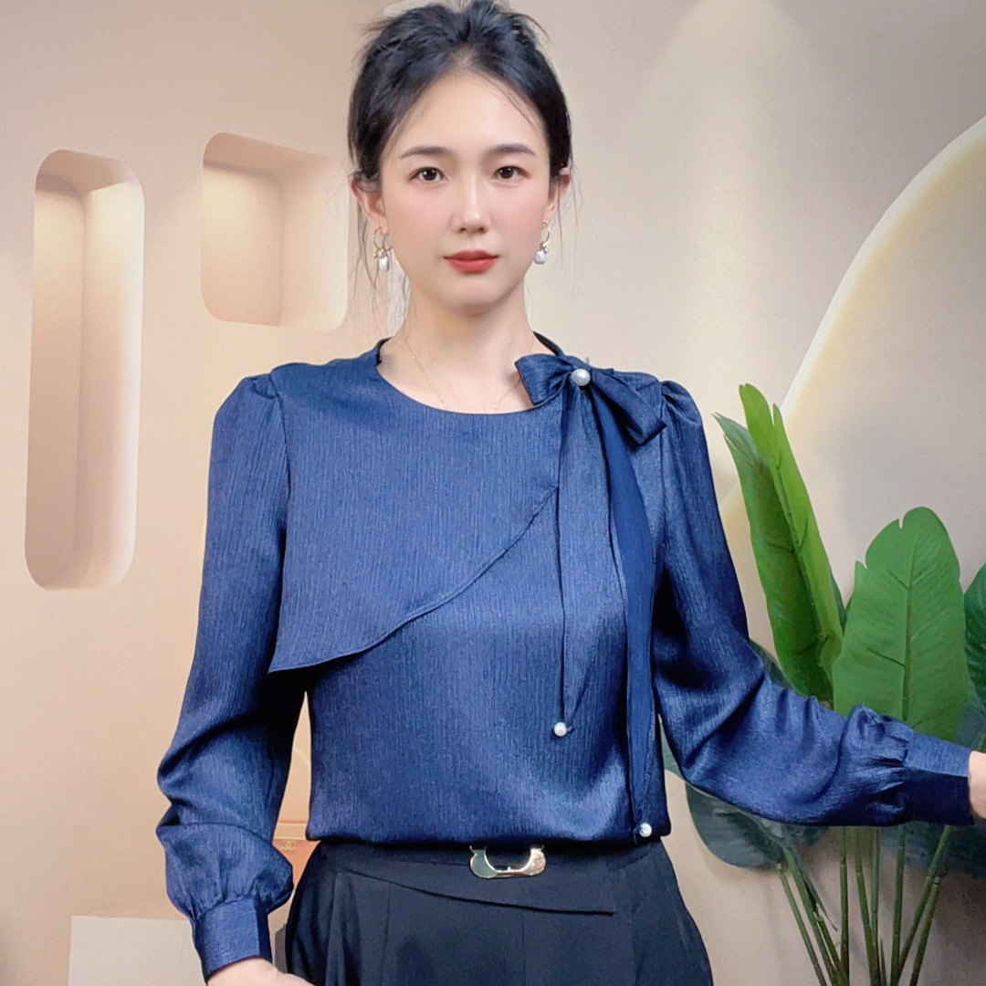 荷叶边蝴蝶结飘带衬衫女秋季新款2025设计感时尚洋气气质显瘦衬衣