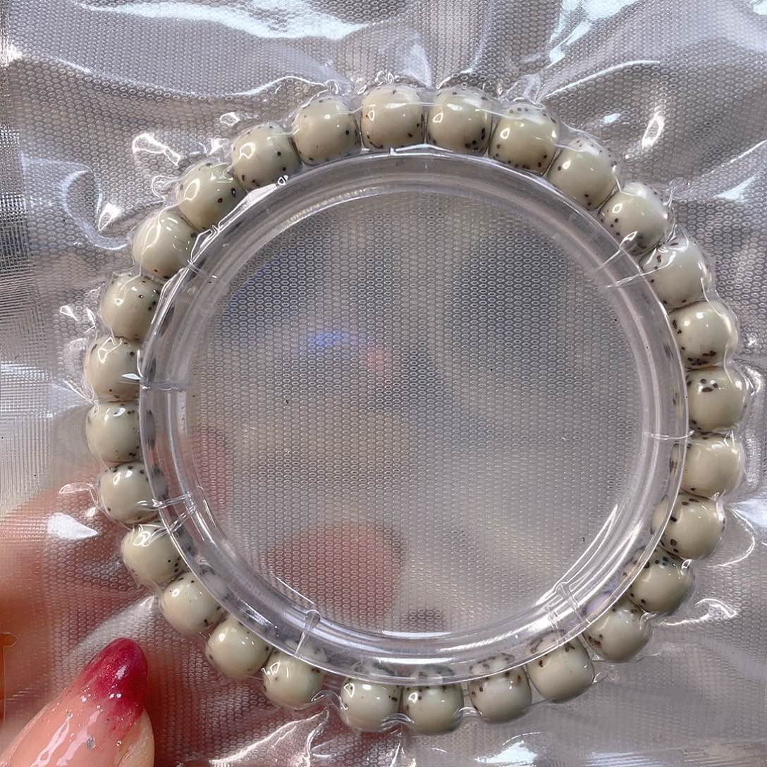 星月菩提手串石玉料骨瓷白河豚尺寸8/7