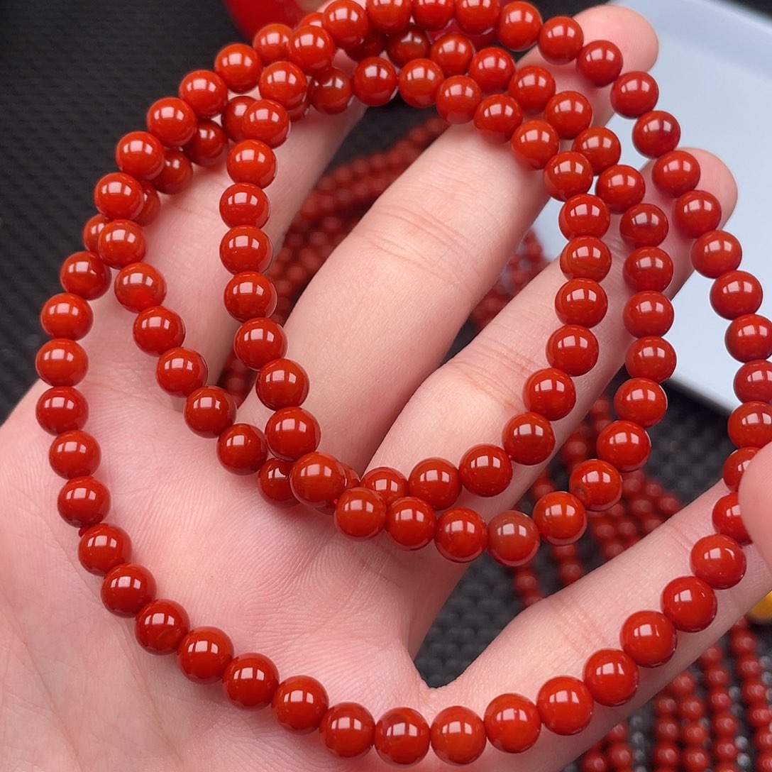 南红玛瑙未镶嵌6mm柿子红圆珠108颗长链