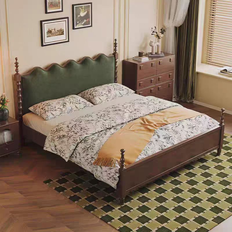 美式简约布艺实木床法式复古软包双人主卧大床中古风一米八小户型