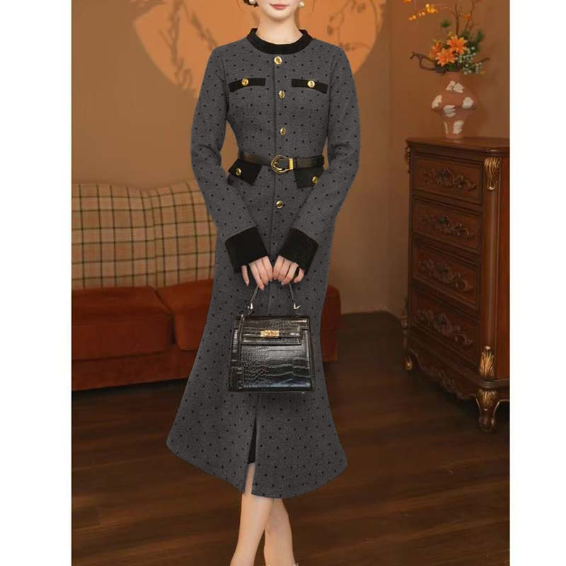 【含腰带】法式连衣裙女2025新款秋冬季显瘦长袖裙TX0340