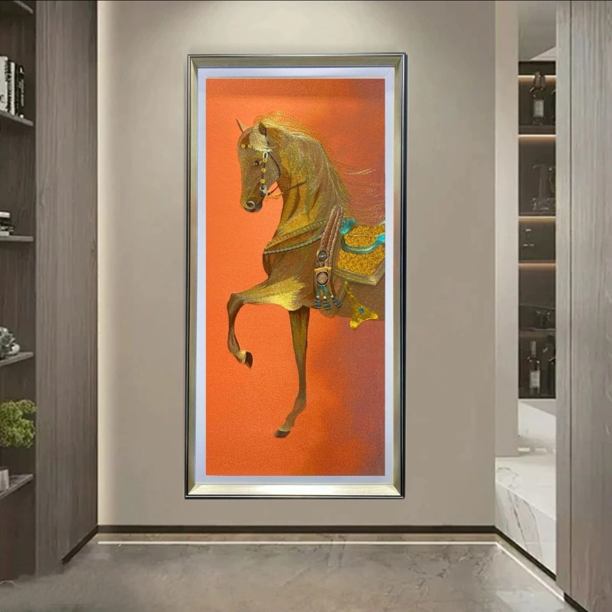 入户装饰画马到成功走廊壁画过道轻奢竖版现代简约玄关客厅挂画