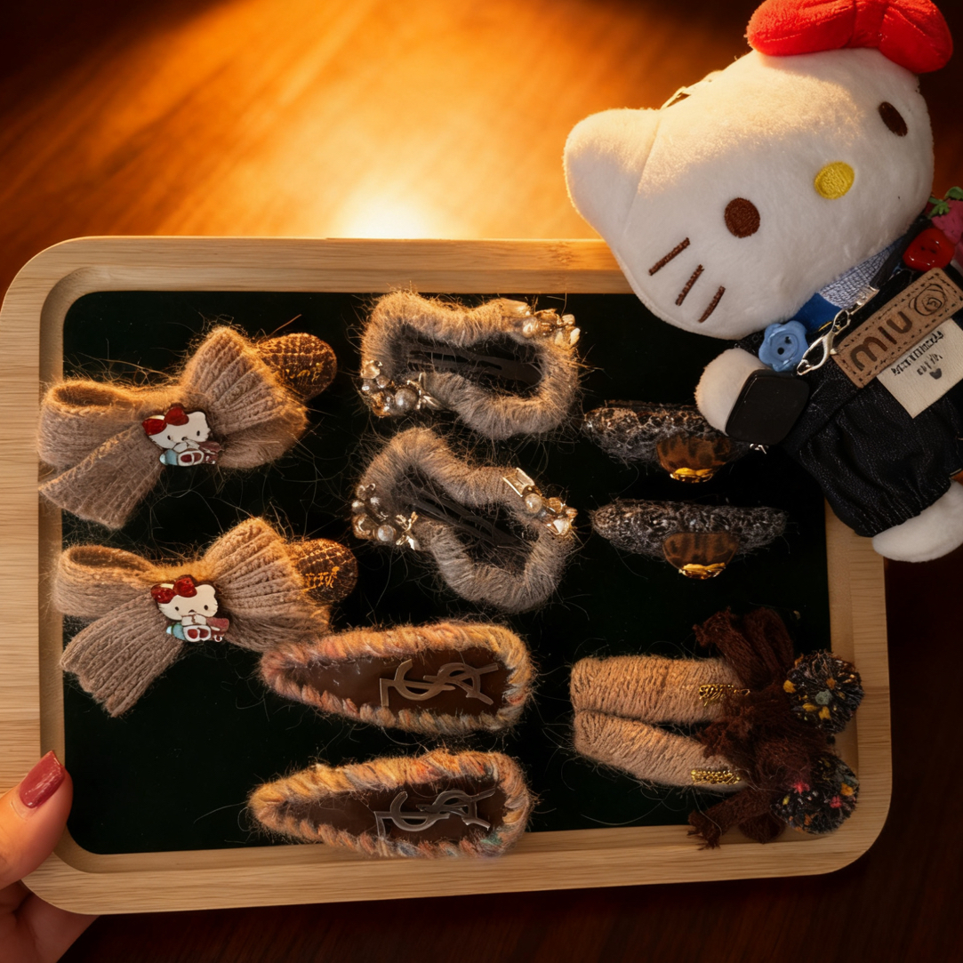 韩式秋冬毛绒系列侧边刘海碎发夹