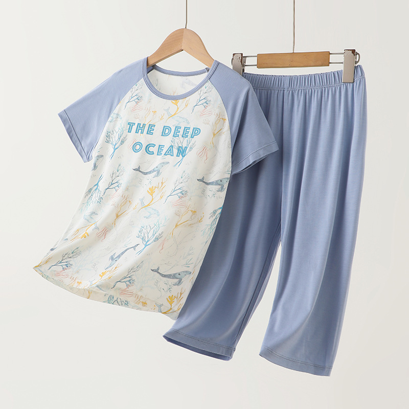 儿童睡衣a类男童家居服套装男孩优可丝卡通空调服套装薄款夏A021D