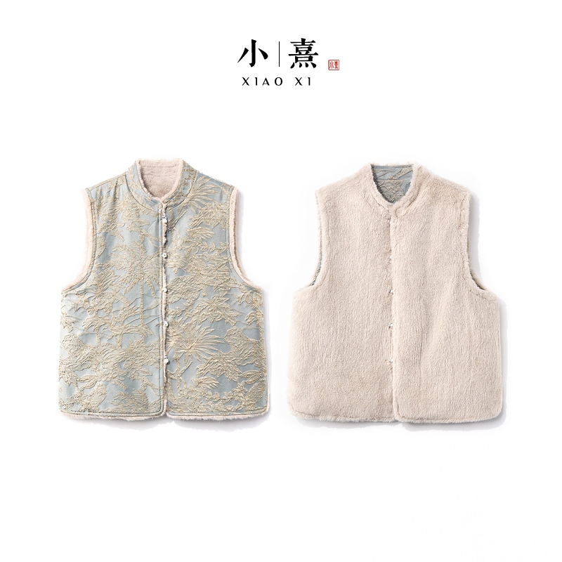 【舒莺】2025新款秋冬马甲女式新中式宽松加绒加厚双面双穿上衣马夹