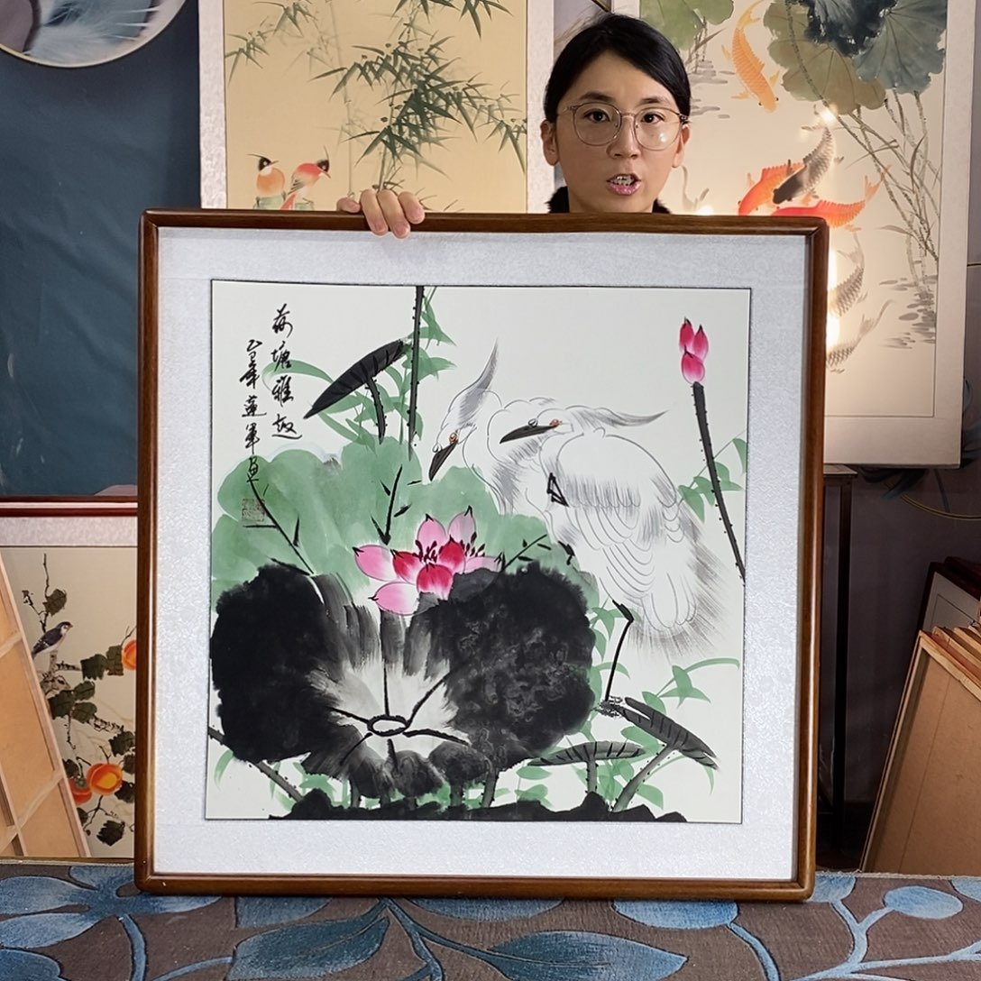 国画手写手绘带框包邮国画作品62✖️62