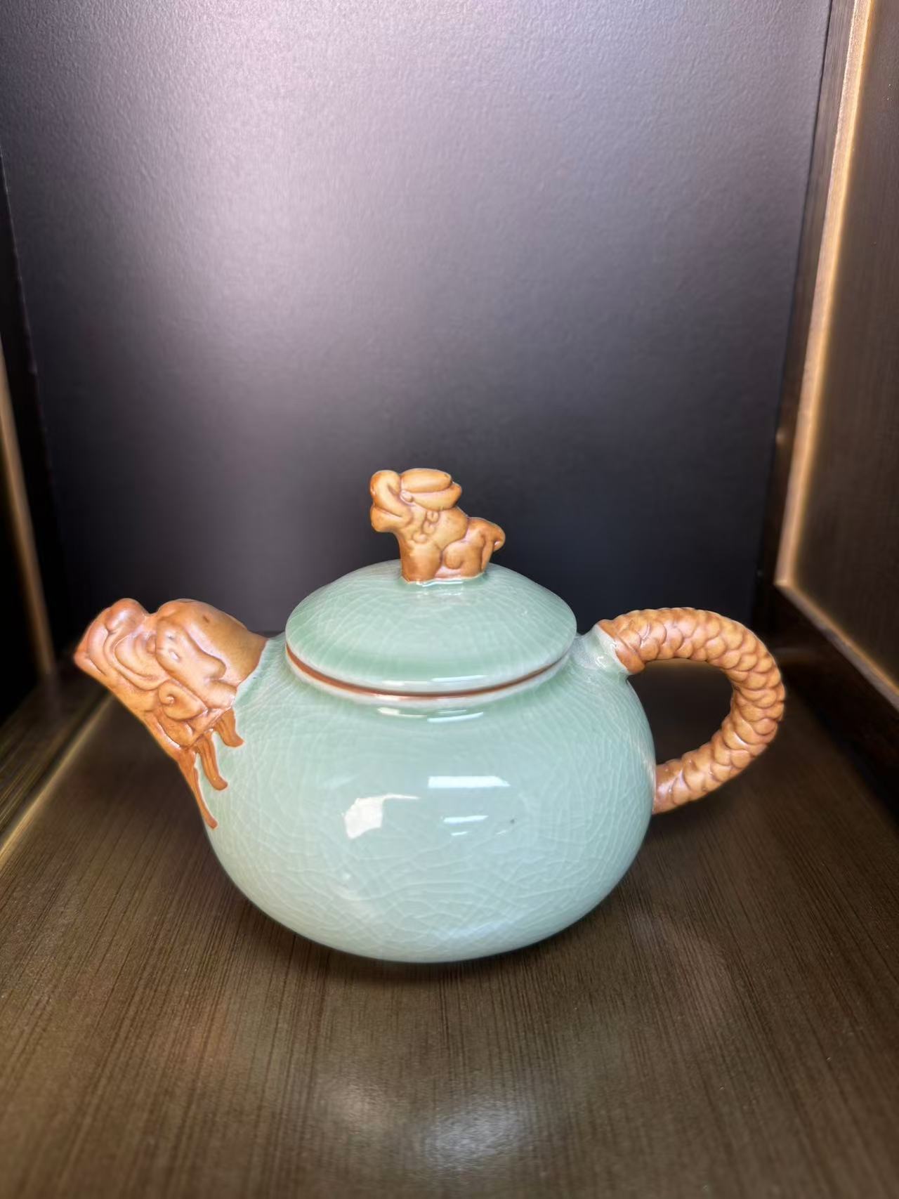 龙头哥窑壶陶瓷茶壶家用功夫茶具龙纹浮雕汝窑釉