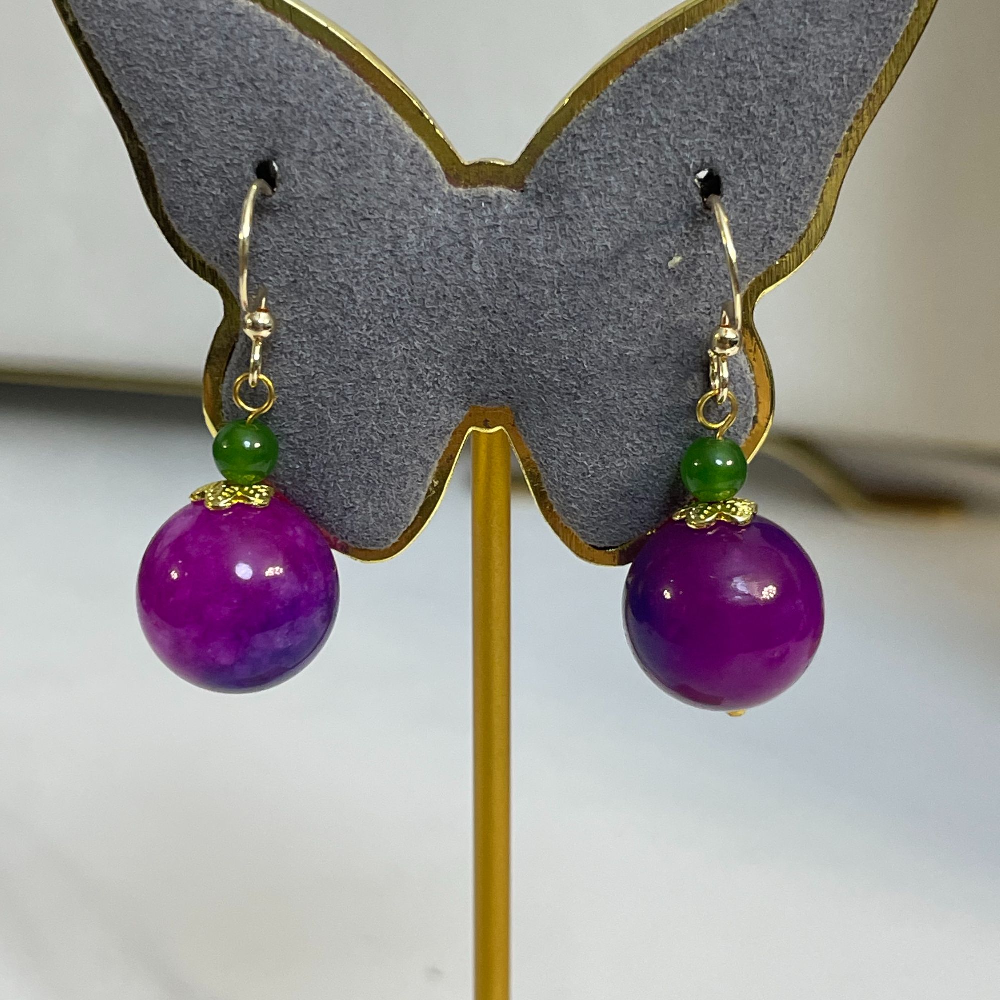 非金属珐琅耳饰 紫色  圆珠 耳坠