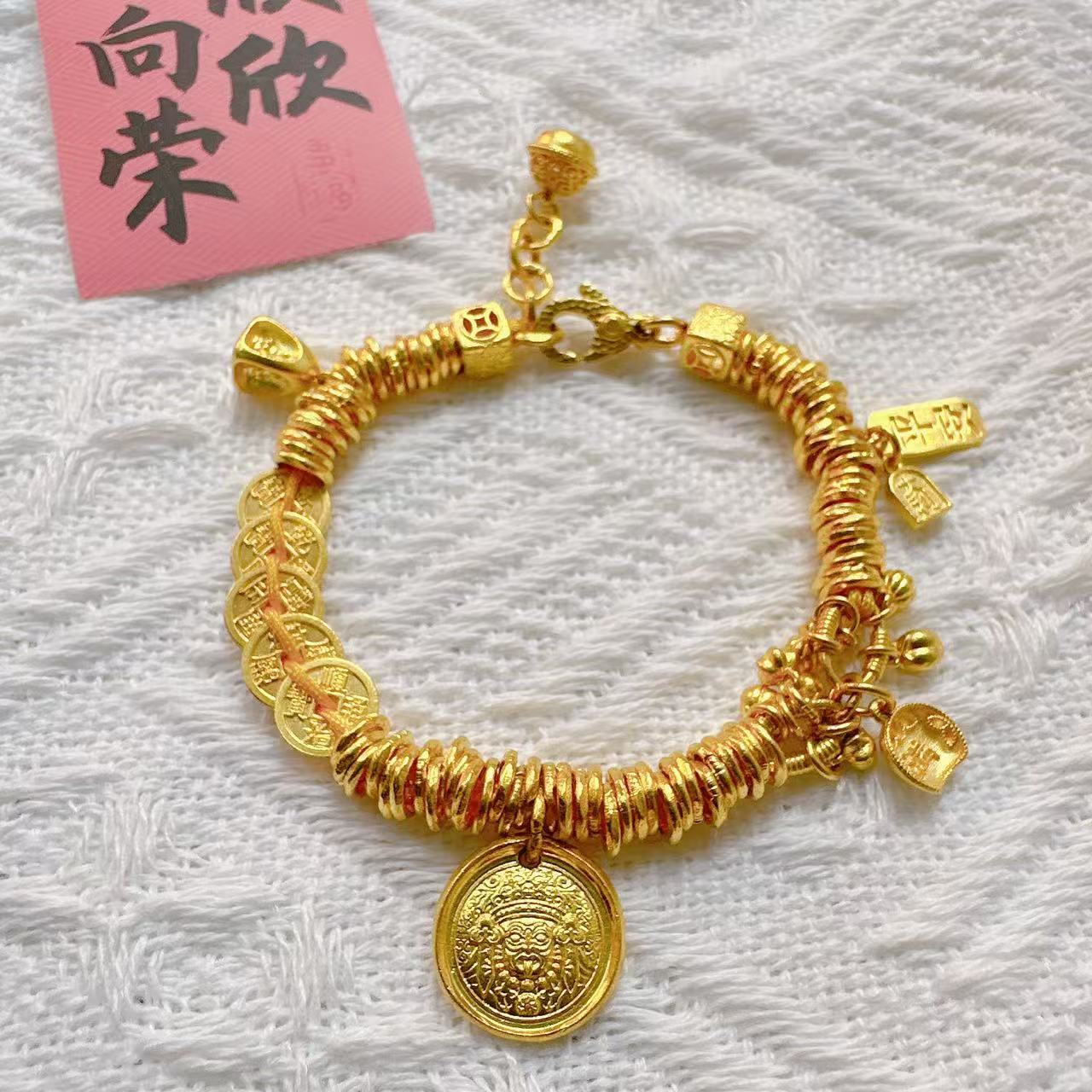 足金999饰品 黄金投资金 卡五盘缠手链  14手围 38.5