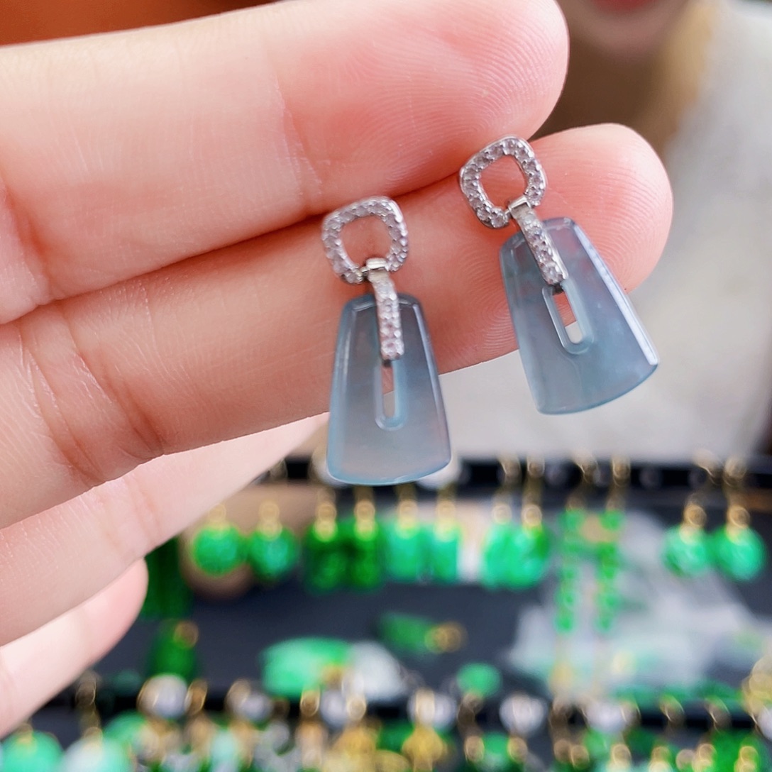 翡翠银S925镶嵌耳饰