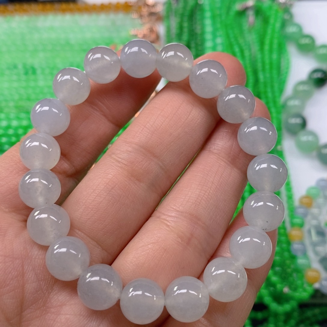 翡翠颈饰未镶嵌缅甸天然翡翠冰种圆珠手链10